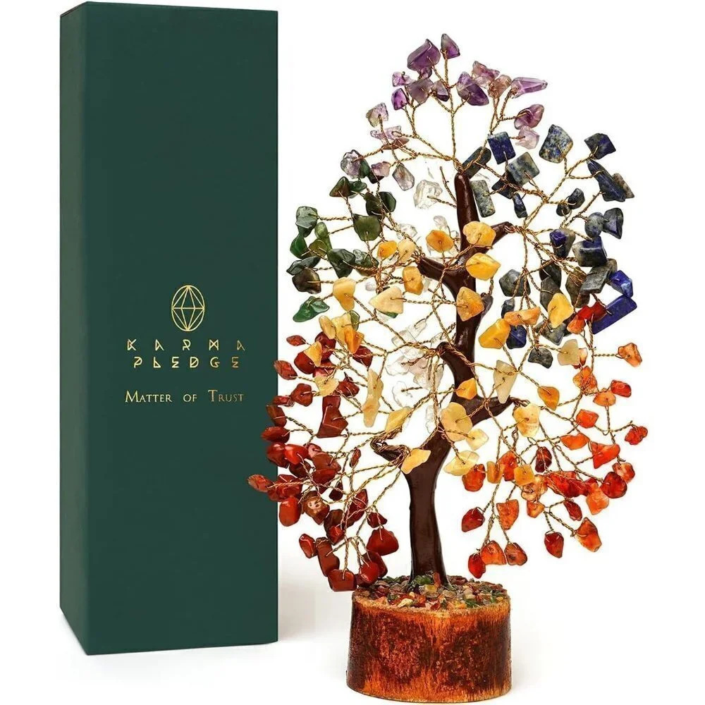 Handcrafted Chakra  Crystal Tree, Healing Chakra Tree with Tumbled Gemstones